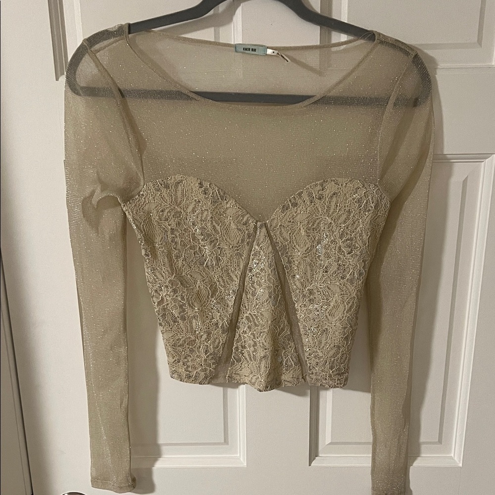 Urban Outfitters Kimchi Blue Y2k Metallic Sheer
Crop Top Long Sleeve Medium